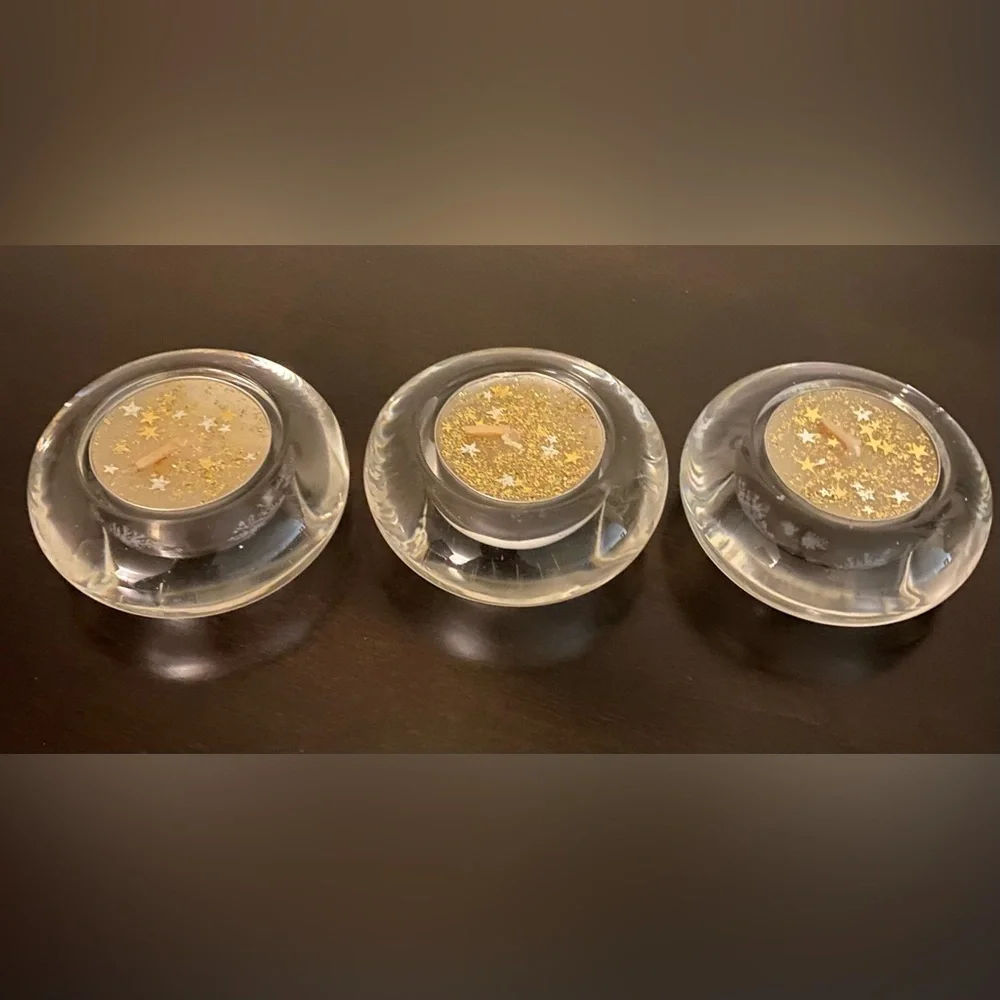 Pier 1 Imports Gold Star Tea Light Candle Holders | Set of 3 | Clear Glass | New